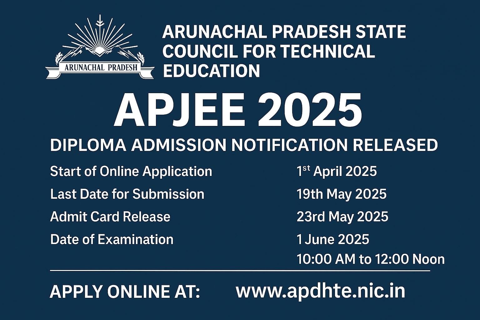 Arunachal Pradesh Joint Entrance Examination (APJEE) 2025 – Diploma Admission Notification Released