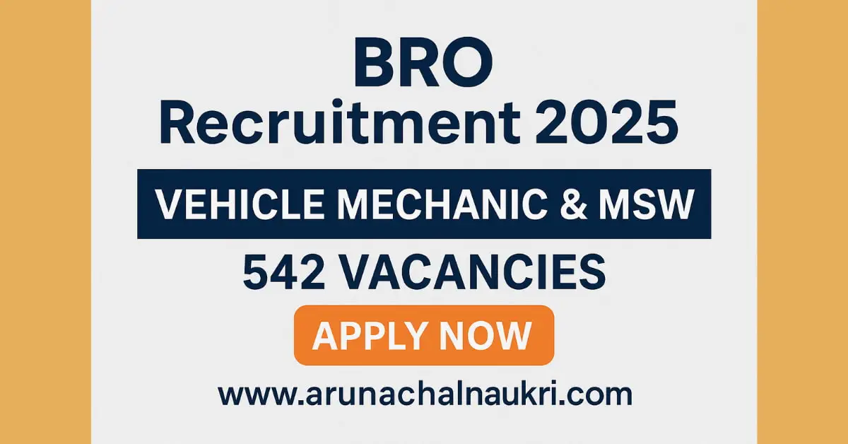 BRO Recruitment 2025 – Apply Offline for 542 Vehicle Mechanic and MSW Posts